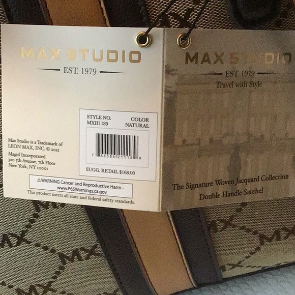 NWT Max Studio Satchel Handbag. Natural Color,  Double Handled,Detatchable Strap - Picture 12 of 12